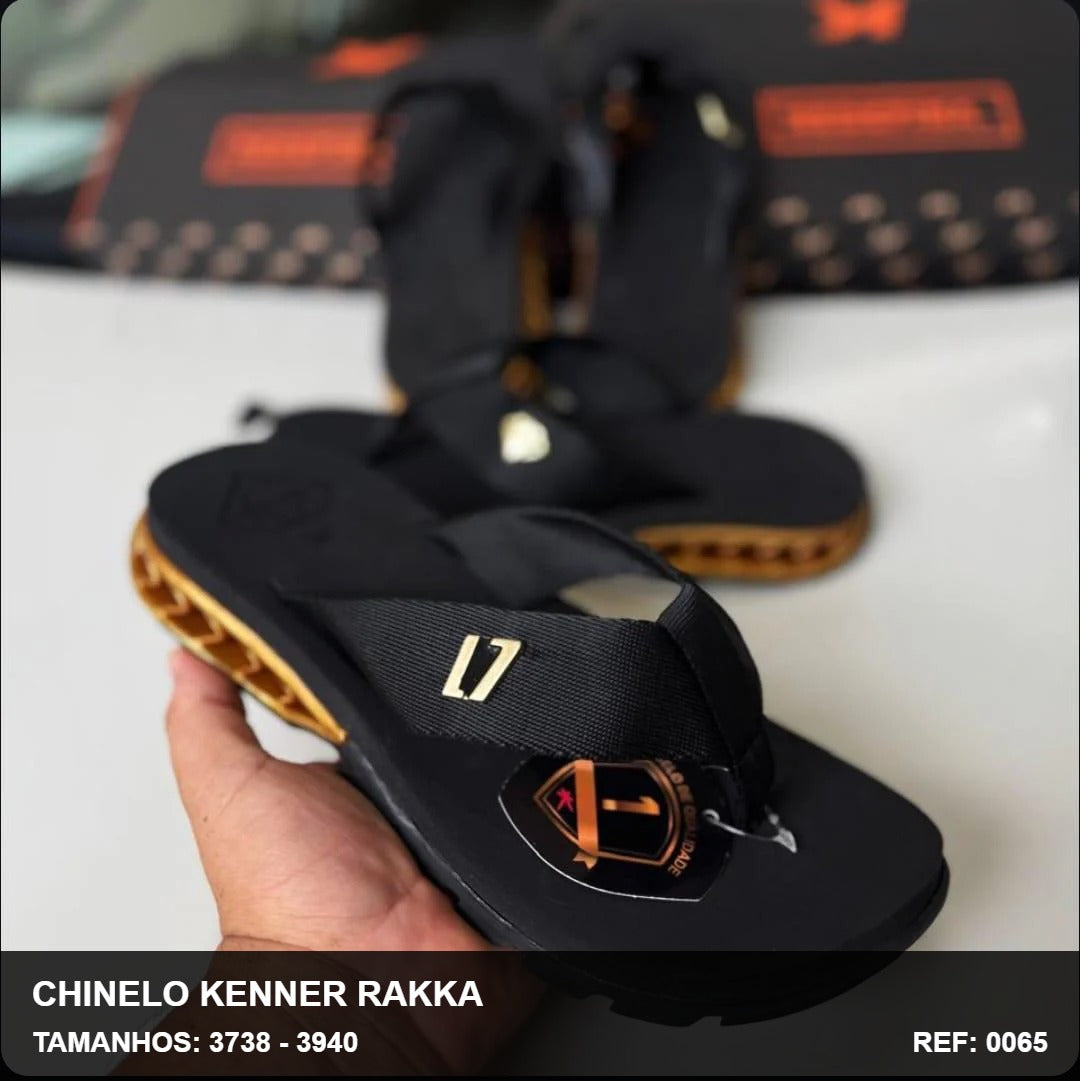 Chinelo Kenner Rakka - Preto Dourado L7