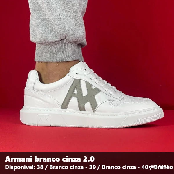 TENIS ARMANI EM COURO - BRANCO CINZA