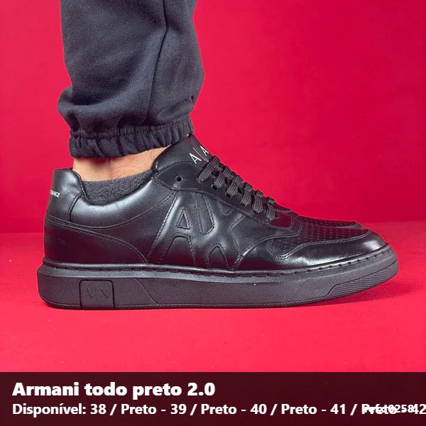 TENIS ARMANI EM COURO - TODO PRETO