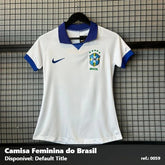 Camisa Feminina do Brasil - Branca detalhe Azul