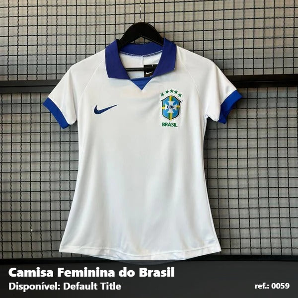 Camisa Feminina do Brasil - Branca detalhe Azul