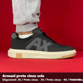 TENIS ARMANI EM COURO - PRETO CINZA BEGE