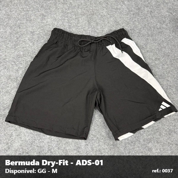 Bermuda Adidas Dry-Fit - Preto listra Branca