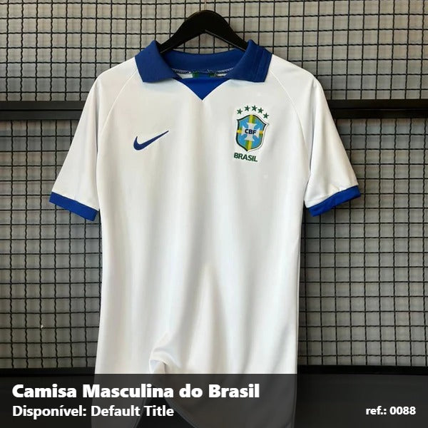 Camisa Masculina do Brasil - Branca detalhe Azul