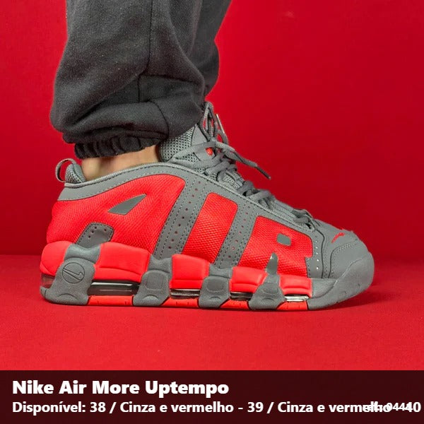 TENIS NIKE AIR MORE UPTEMPO - CINZA E VERMELHO