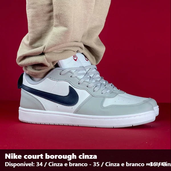 TENIS NIKE COURT BOROUGH - CINZA E BRANCO