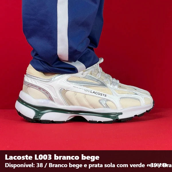 TENIS LACOSTE L003 - BRANCO BEGE PRATA