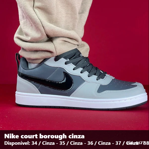 TENIS NIKE COURT BOROUGH - CINZA CHUMBO LOGO BRILHANTE