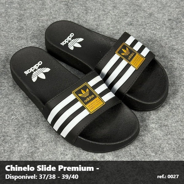 Chinelo Slide Adidas - Preto branco e Dourado 09