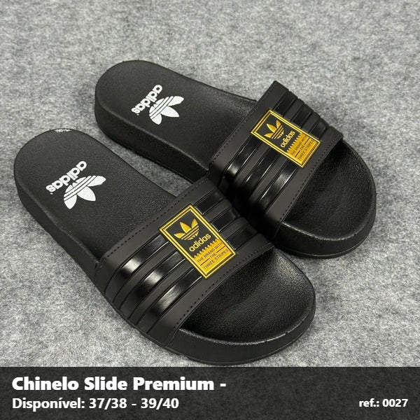Chinelo Slide Adidas - Preto Listrado Dourado 10