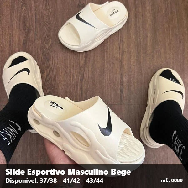 Chinelo Slide NIke Esportivo - Bege detalhe Preto 56