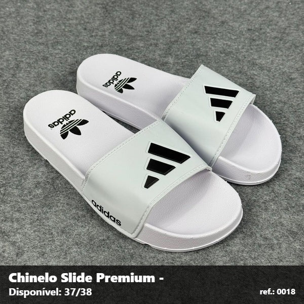 Chinelo Slide Adidas - Branco detalhe Preto 01
