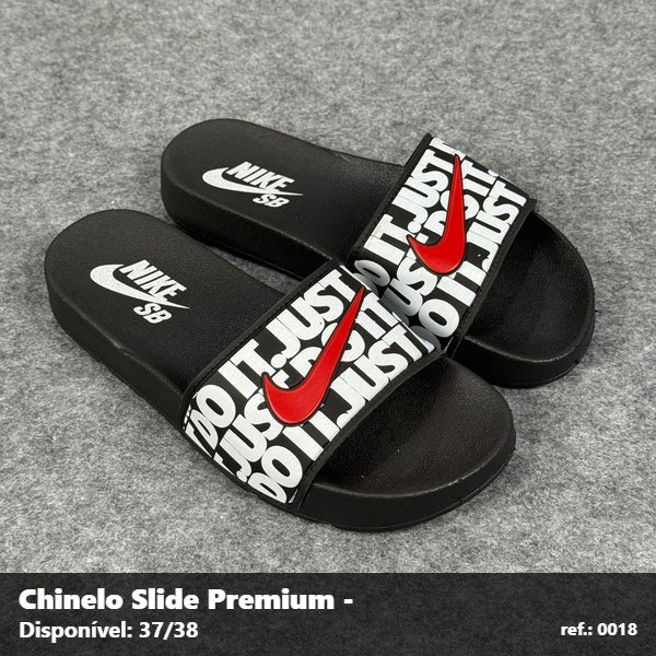 Chinelo Slide Nike Just do It - Preto Branco detalhe Vermelho 32