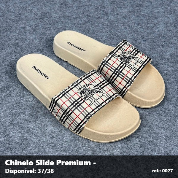 Chinelo Slide Burberry - Bege detalhe Preto Vermelho 01
