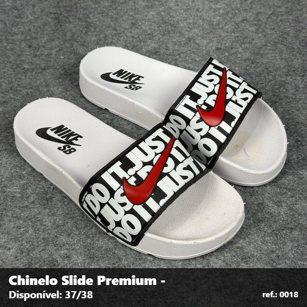 Chinelo Slide Nike SB Just do It - Branco Preto detalhe Vermelho 37
