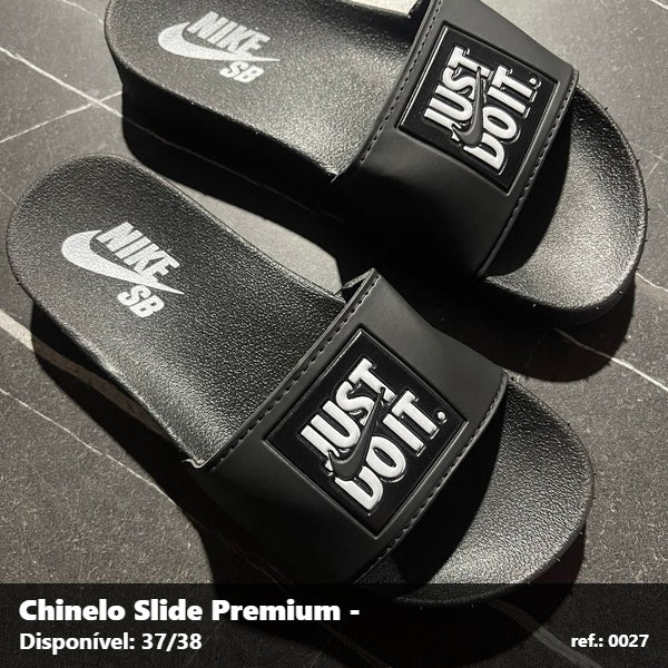 Chinelo Slide Nike Just do It - Todo preto detalhe Branco 66