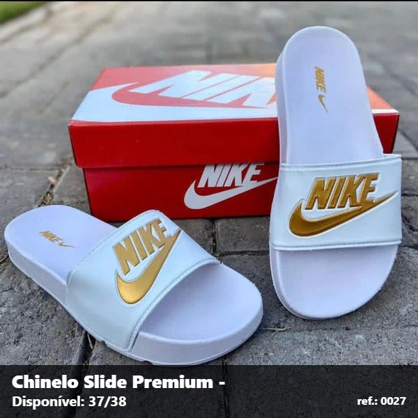 Chinelo Slide Nike - Branco com Dourado 39
