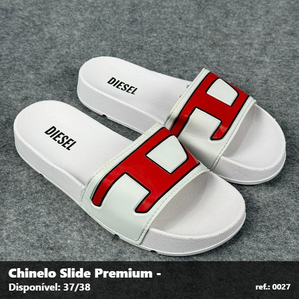 Chinelo Slide Diesel - Branco detalhe Vermelho 03