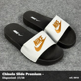 Chinelo Slide Nike - Preto Branco detalhe Dourado 19