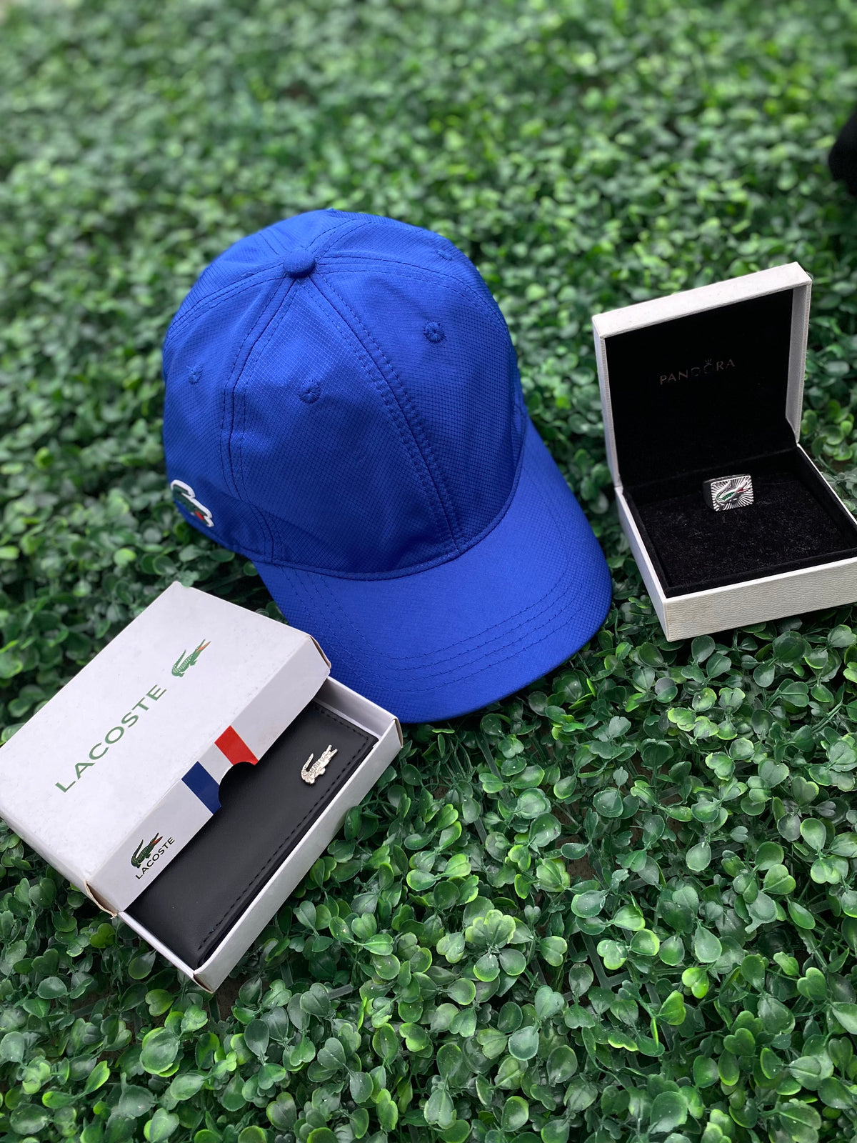 Conjunto Lacoste / Boné (BLUE) + Carteira e Dedeira
